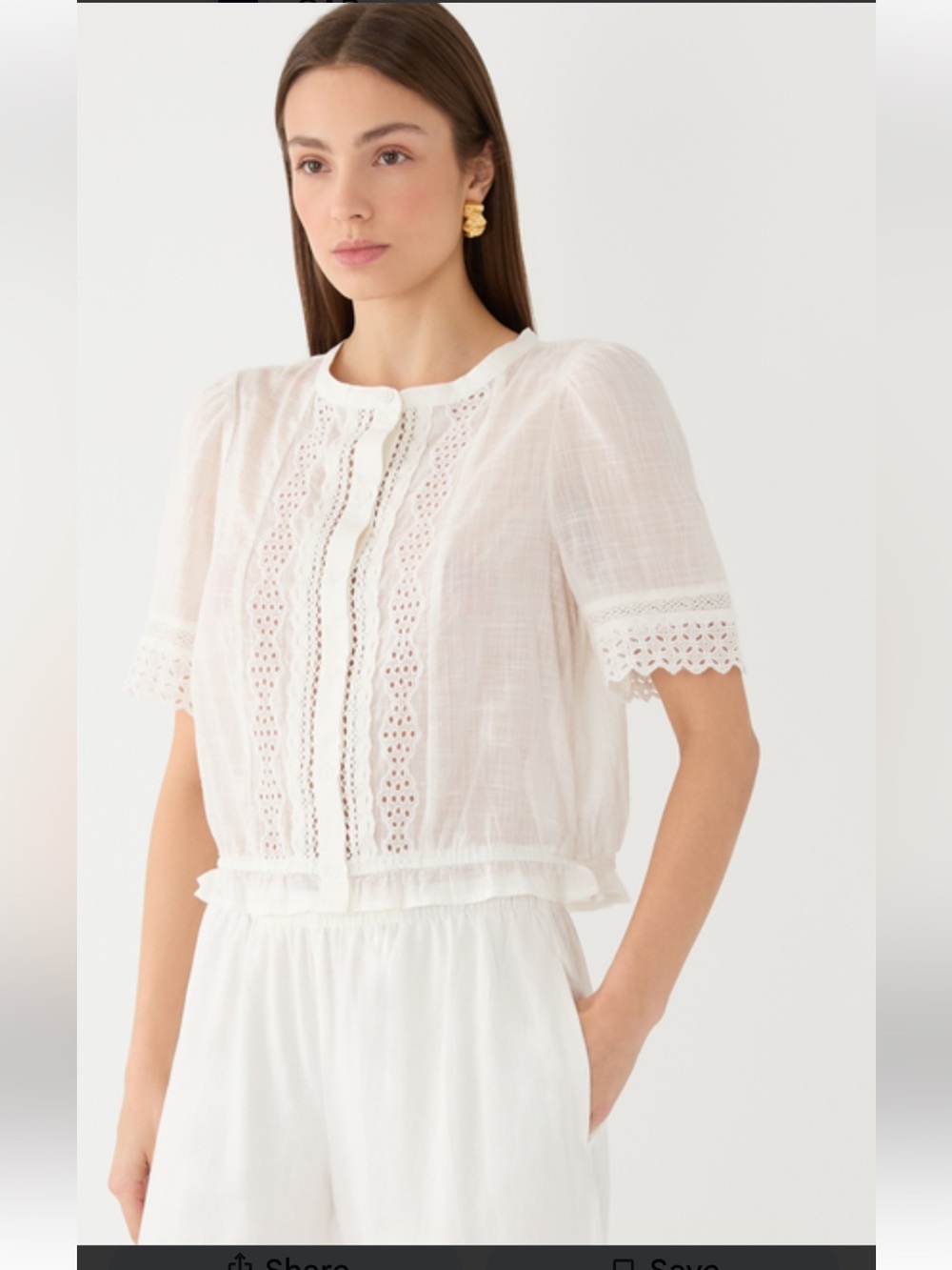 GAP White Eyelet Pintuck Short Sleeve Blouse